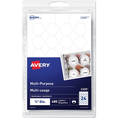 Avery&reg; Removable 3/4" Round White Labels - AVE2309