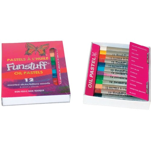 Funstuff Oil Pastels. 12 Assorted Regular Sticks - FUF86013