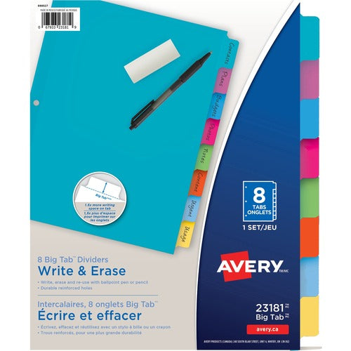 Avery&reg; Avery&reg; Write & Erase Dividers 8 Tab Letter Assorted Brights Colours AVE23181