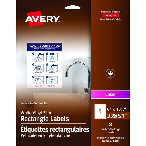 Avery&reg; Avery&reg; Print-to-the-Edge Vinyl Signs 8-1/2" x 11" White 8/pkg AVE22851