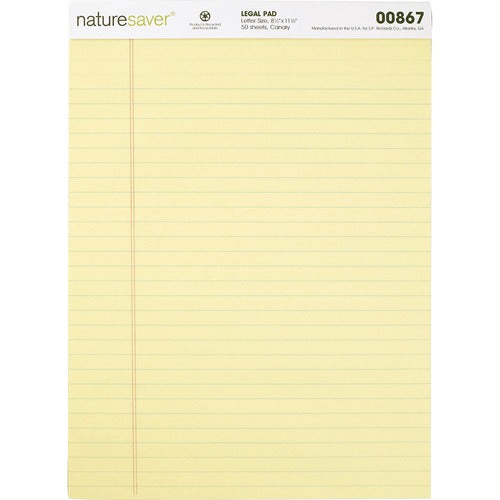 Nature Saver 100% Recycled Canary Legal Ruled Pads - NAT00867