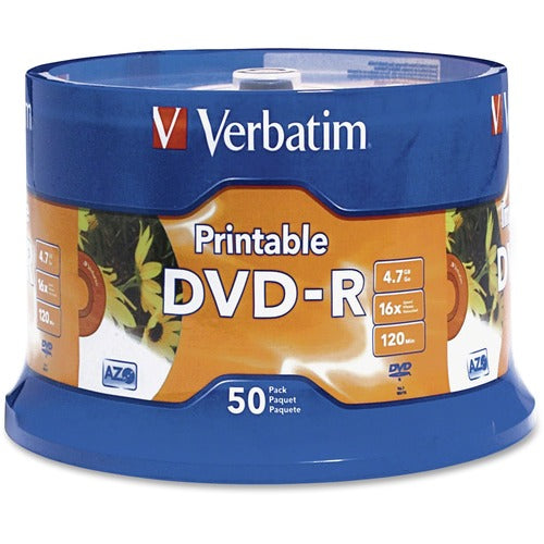 Verbatim DVR-R 4.7GB 16X White Inkjet Printable with Branded Hub - 50pk Spindle - VER95137