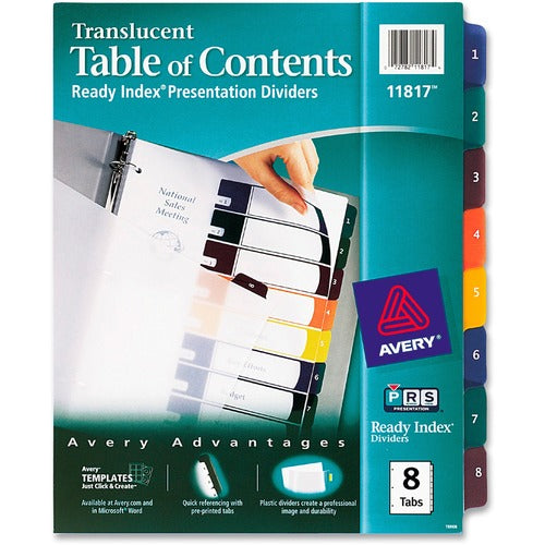 Avery&reg; Avery 8 Tab Dividers, Customizable TOC, Multicolor, 1 Set (11817) - AVE11817