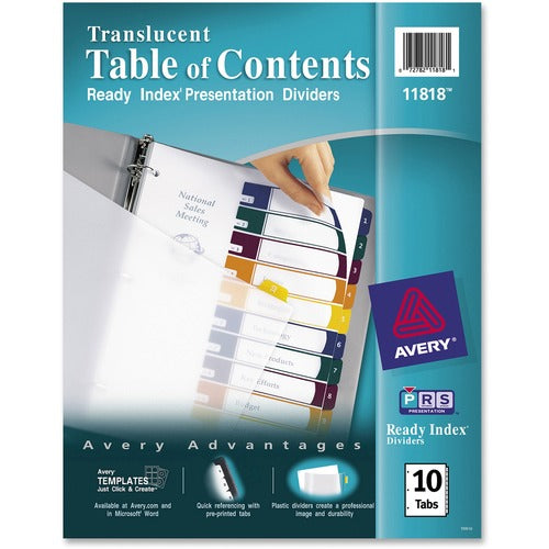 Avery&reg; Avery 10 Tab Dividers, Customizable TOC, Multicolor, 1 Set (11818) - AVE11818