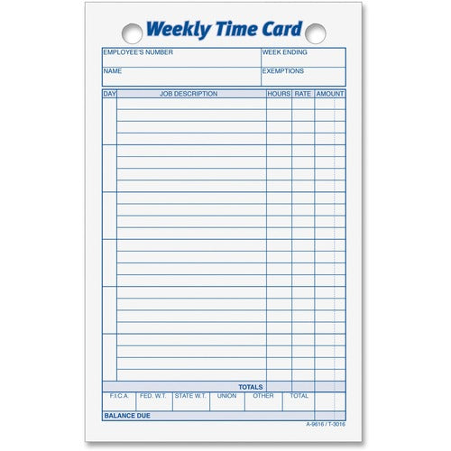 TOPS Weekly Handwritten Time Cards - TOP3016