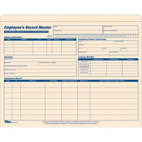 TOPS Employee Record Master File Jackets - TOP32801