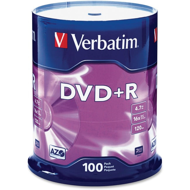 Verbatim AZO DVD+R 4.7GB 16X with Branded Surface - 100pk Spindle