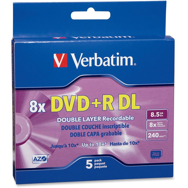 Verbatim 95311 DVD Recordable Media - DVD+R DL - 8x - 8.50 GB - 5 Pack Jewel Case