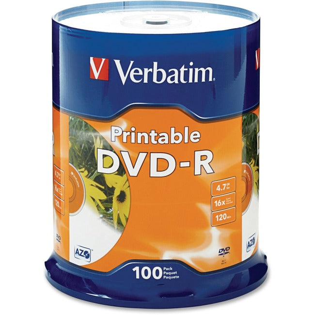 Verbatim DVD-R 4.7GB 16X White Inkjet Printable - 100pk Spindle