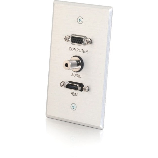 C2G NEW!! Single Gang HDMI, HD15 VGA, and 3.5mm Wall Plate Brushed Aluminum