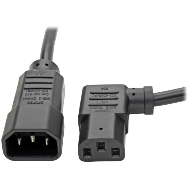 Tripp Lite 2ft Computer Cord Extension Cable C14 to Left Angle C13 10A 18AWG 2'