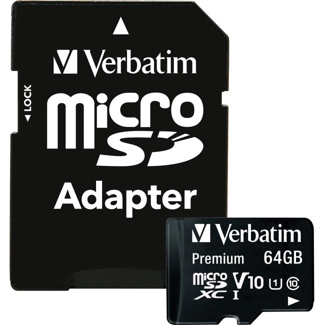 Verbatim 64GB Premium microSDXC Memory Card with Adapter, UHS-I V10 U1 Class 10