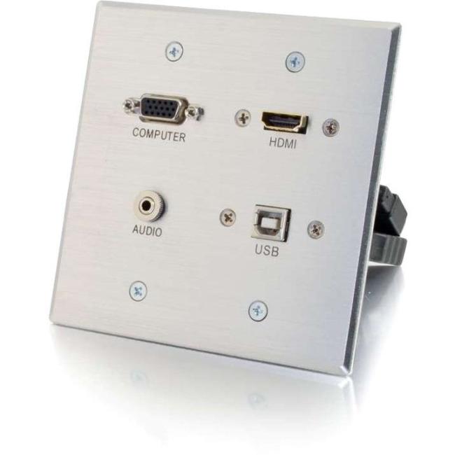 C2G HDMI, VGA, 3.5mm and USB Pass Through Double Gang Wall Plate - Aluminum