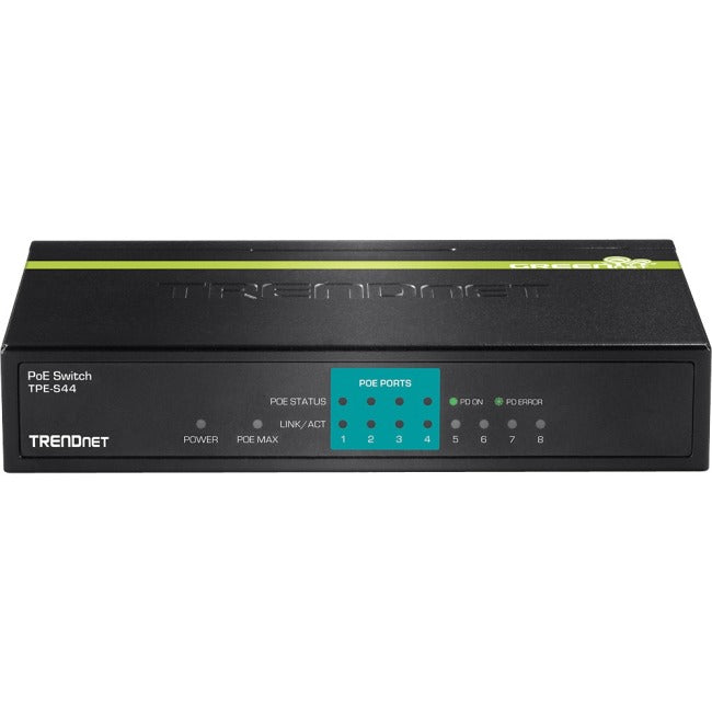 TRENDnet 8-Port 10-100Mbps PoE Switch, 4 x 10-100 Ports, 4 x 10-100 PoE Ports, 30W PoE Power Budget, 1.6 Gbps Switching Capacity, 802.3af, Lifetime Protection, Black, TPE-S44