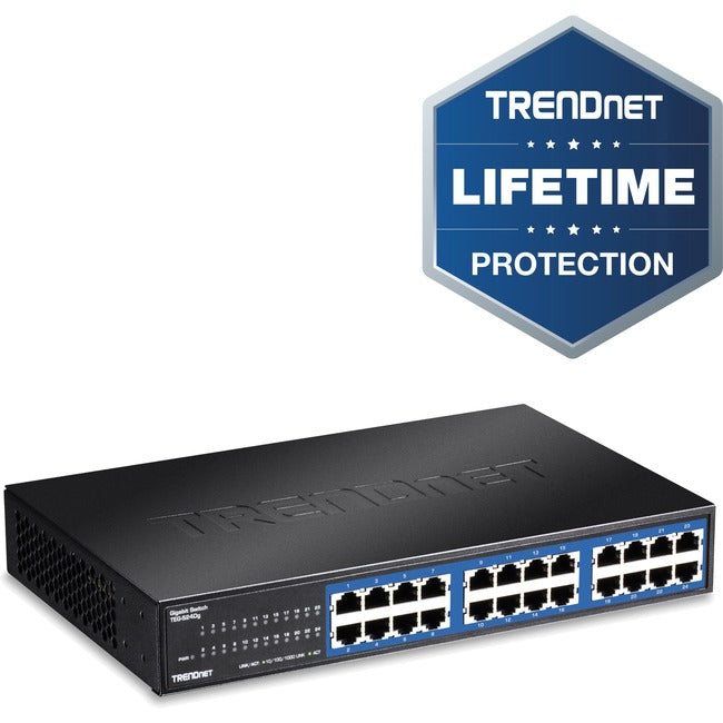 TRENDnet 24-Port Unmanaged Gigabit GREENnet Desktop Switch, Ethernet Network Switch, 24 x 10-100-1000 Gigabit Ethernet RJ-45 Ports, 48Gbps Switching Capacity, Lifetime Protection, Black, TEG-S24DG