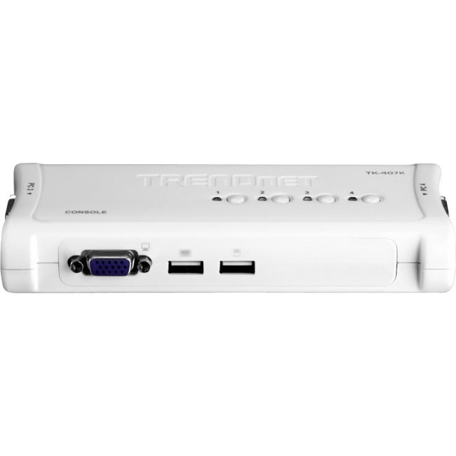 TRENDnet 4-Port USB KVM Switch Kit, VGA And USB Connections, 2048 x 1536 Resolution, Cabling Included, Control Up To 4 Computers, Compliant With Window, Linux, and Mac OS, White, TK-407K