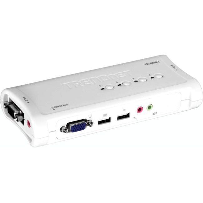 TRENDnet 4-Port USB KVM Switch and Cable Kit With Audio, Manage 4 Computers, USB Switch, Windows, Linux, Auto-Scan, Plug And Play, Hot Pluggable, 2048 x 1536 VGA Resolution, White, TK-409K