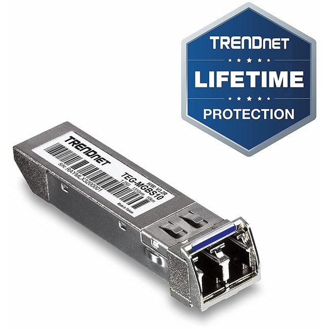 TRENDnet SFP to RJ45 Mini-GBIC Single-Mode LC Module; TEG-MGBS10; For Single Mode Fiber; Distances up to 10km (6.2 Miles); Gigabit SFP Module; IEEE 802.3z Gigabit Ethernet; Lifetime Protection