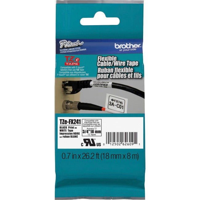 Brother 3-4" Black on White Flexible ID Tape