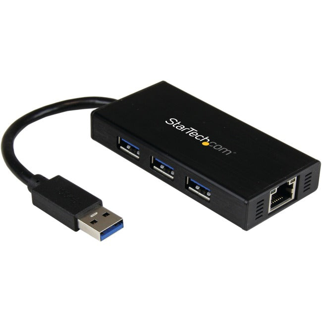 StarTech.com 3 Port Portable USB 3.0 Hub with Gigabit Ethernet Adapter NIC - Aluminum w- Cable