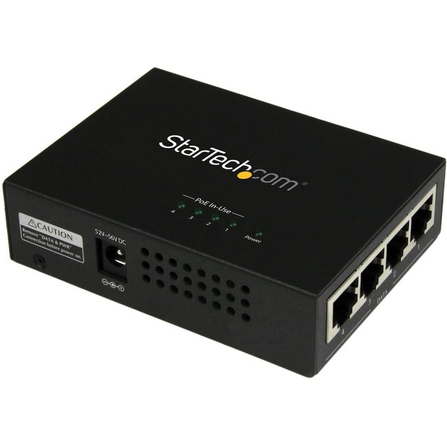 Star Tech.com 4 Port Gigabit Midspan - PoE+ Injector - 802.3at and 802.3af