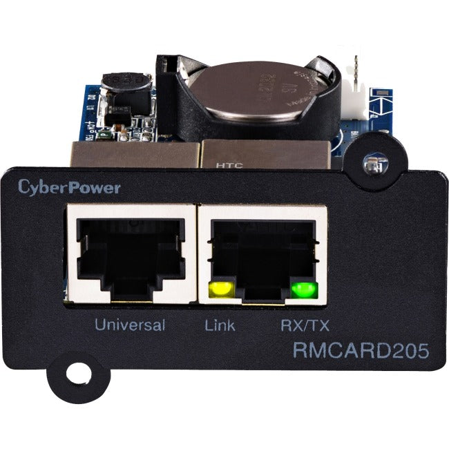 CyberPower UPS Systems RMCARD205 Hardware -  Supported Protocols: TCP-IP, UDP, FTP, SCP, DHCP, DNS, SSH, Telnet, HTTP-HTTPS, SNMPv1-v3, IPv4-v6, NTP, SMTP, and Syslog