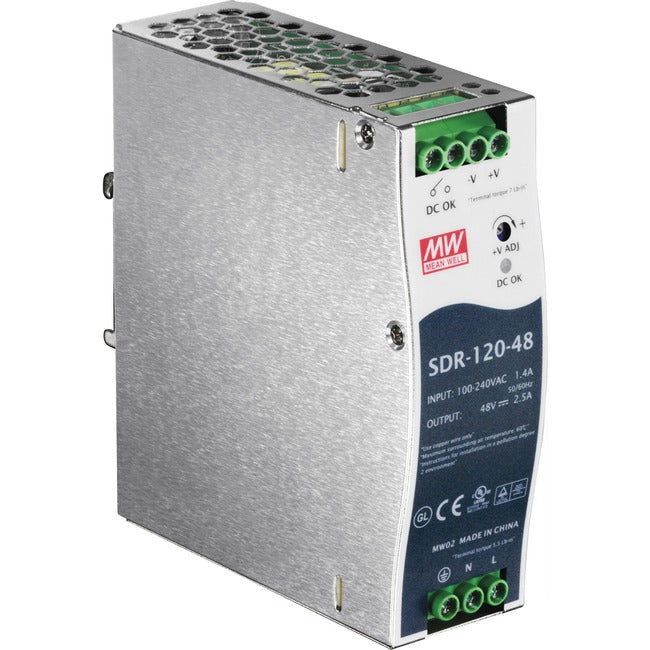 TRENDnet 120 W Single Output Industrial DIN-Rail Power Supply, Extreme -25 to 70 °C (-13 to 158 °F) Operating Temp, Power Supply 120W, DIN-Rail Mount, Overload Protection, Silver, TI-S12048