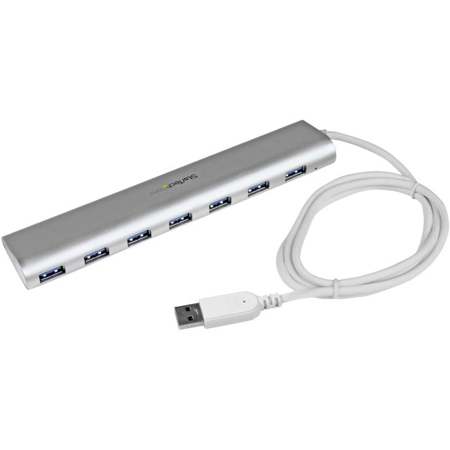 StarTech.com 7 Port Compact USB 3.0 Hub with Built-in Cable - Aluminum USB Hub - Silver