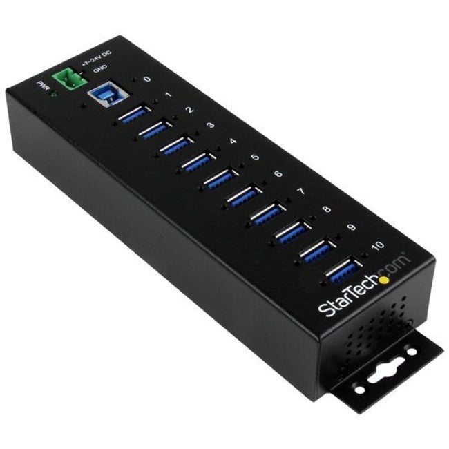 StarTech.com 10 Port Industrial USB 3.0 Hub - ESD and Surge Protection - DIN Rail or Surface-Mountable Metal Housing