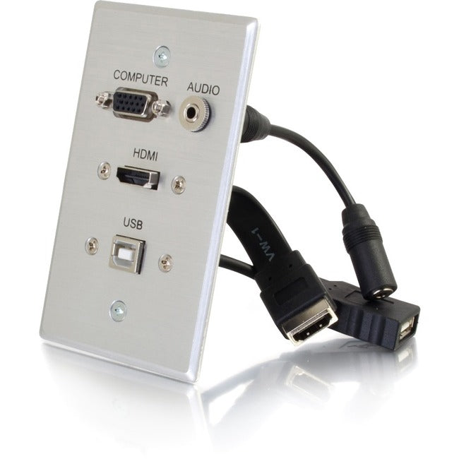 C2G HDMI, VGA, 3.5mm Audio and USB Pass Through Single Gang Wall Plate - Aluminum