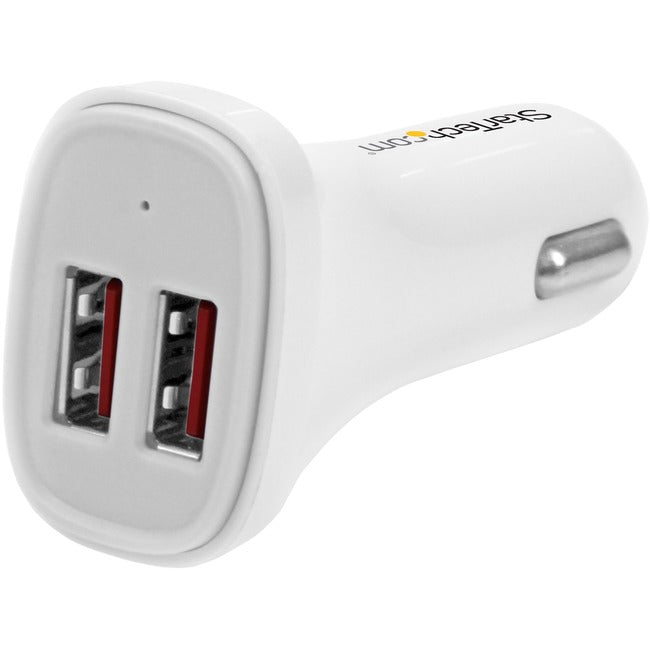 Star Tech.com Dual Port USB Car Charger - White - High Power 24W-4.8A - 2 port USB Car Charger - Charge two tablets at once
