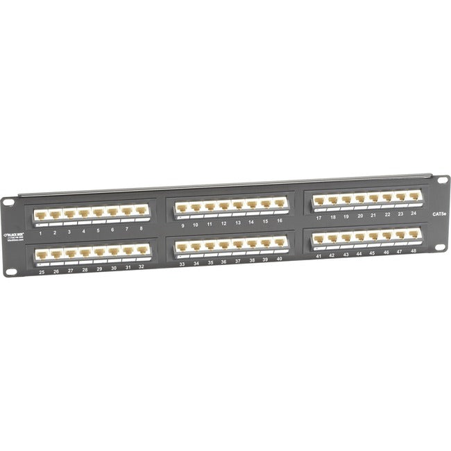 Black Box CAT5e Patch Panel - 1U, Unshielded, Angled 48-Port (Up)