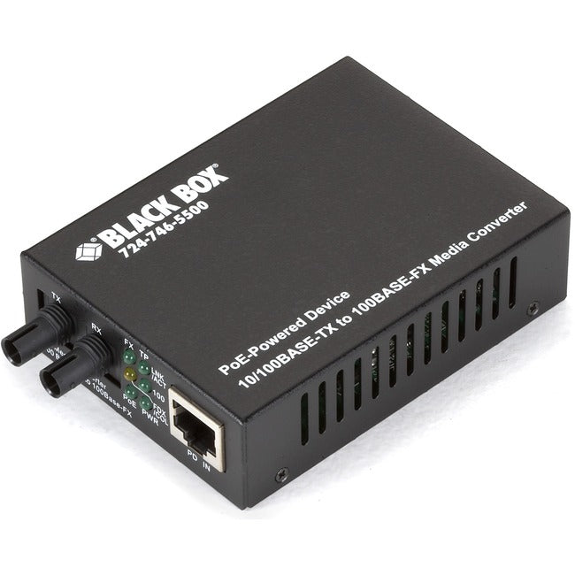 Black Box PoE PD Media Converter, 10Base-T-100Base-TX to 100Base-FX, Multimode, ST