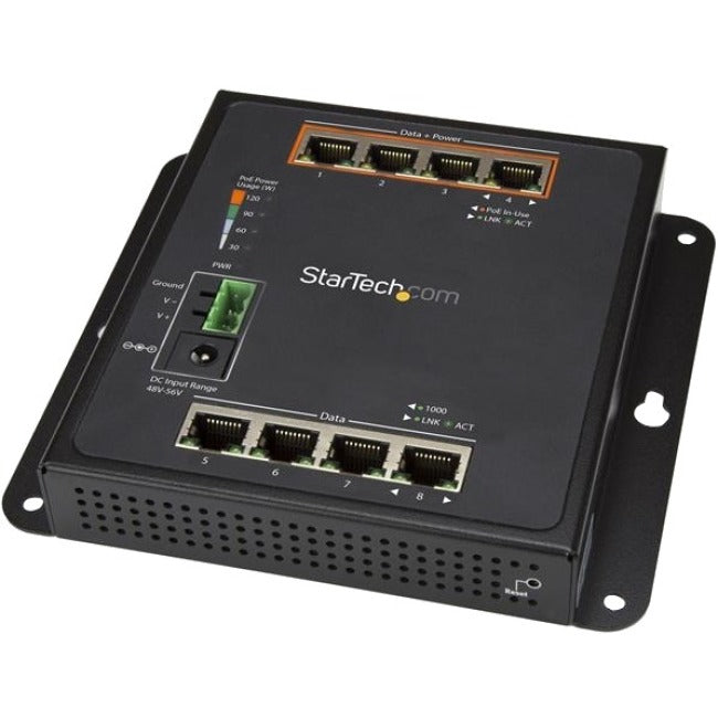 StarTech.com Industrial 8 Port Gigabit PoE Switch - 4 x PoE+ 30W - Power Over Ethernet GbE Layer-L2 Managed Network Switch -40C to +75C