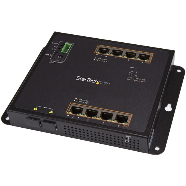 StarTech.com Industrial 8 Port Gigabit PoE+ Switch w-2 SFP MSA Slots 30W Layer-L2 Switch Managed Ethernet Network Switch IP-30--40C to 75C