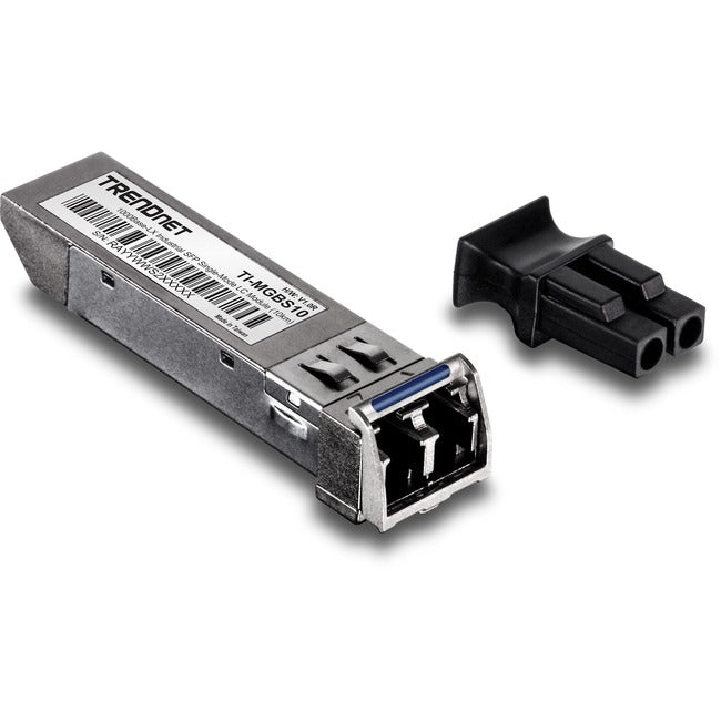 TRENDnet SFP to RJ45 Industrial Single-Mode LC Module (10km); TI-MGBS10; 1000Base-LX Industrial SFP; Compliant with IEEE 802.3z Gigabit Ethernet; Data Rates of up to 1.25Gbps; Lifetime Protection