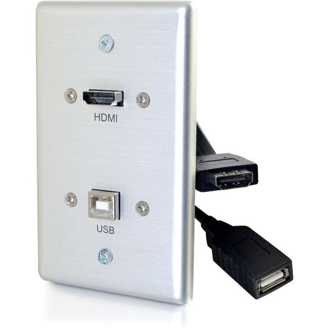 C2G Single Gang USB and HDMI Wall Plate Aluminum