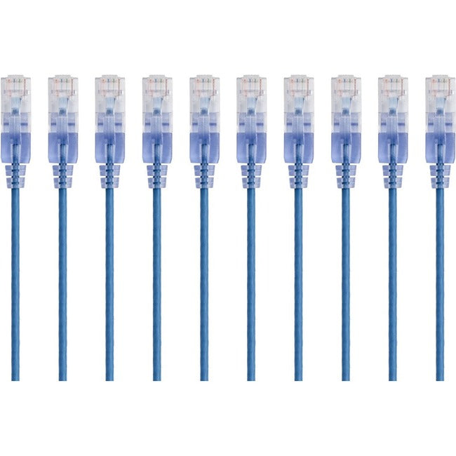 Monoprice 10-Pack, SlimRun Cat6A Ethernet Network Patch Cable, 7ft Blue