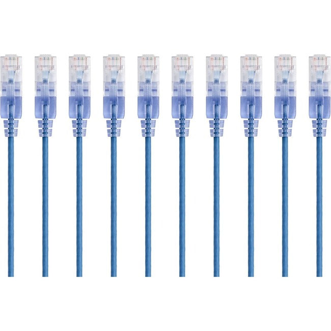 Monoprice 10-Pack, SlimRun Cat6A Ethernet Network Patch Cable, 3ft Blue