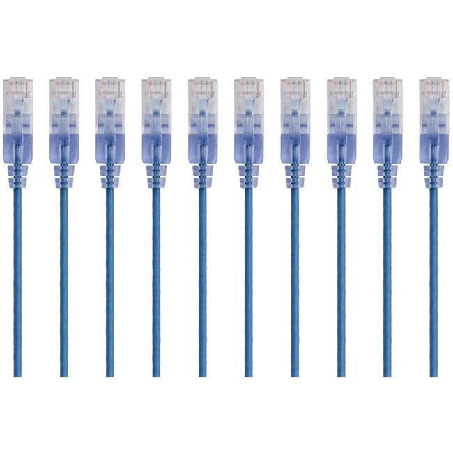 Monoprice 10-Pack, SlimRun Cat6A Ethernet Network Patch Cable, 1ft Blue