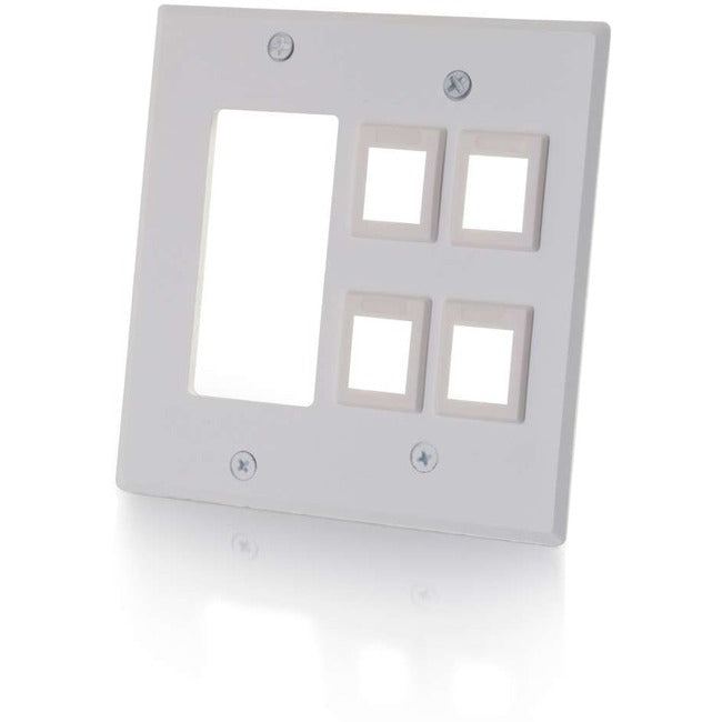 C2G Decora Compatible Cutout with Four Keystone Double Gang Wall Plate - White