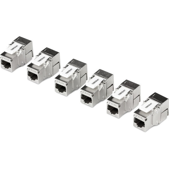 TRENDnet Shielded Cat6A Keystone Jack, 6-Pack Bundle, TC-K06C6A, 180° Angle Termination, Compatible with Cat5-Cat5e-Cat6 Cabling, Use w- TC-KP24S Shielded Blank Keystone Patch Panel (sold separately)