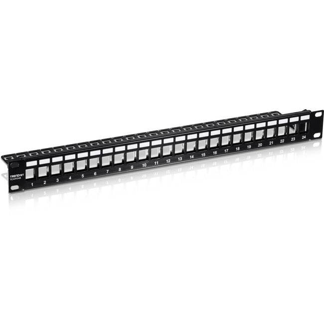 TRENDnet 24-Port Blank Keystone Shielded 1U Patch Panel, 1U 19" Rackmount Housing, Protects Against EMI-RFI Noise, Recommended With TC-K06C6A Cat6A Keystone Jacks (Sold Separately), Black, TC-KP24S