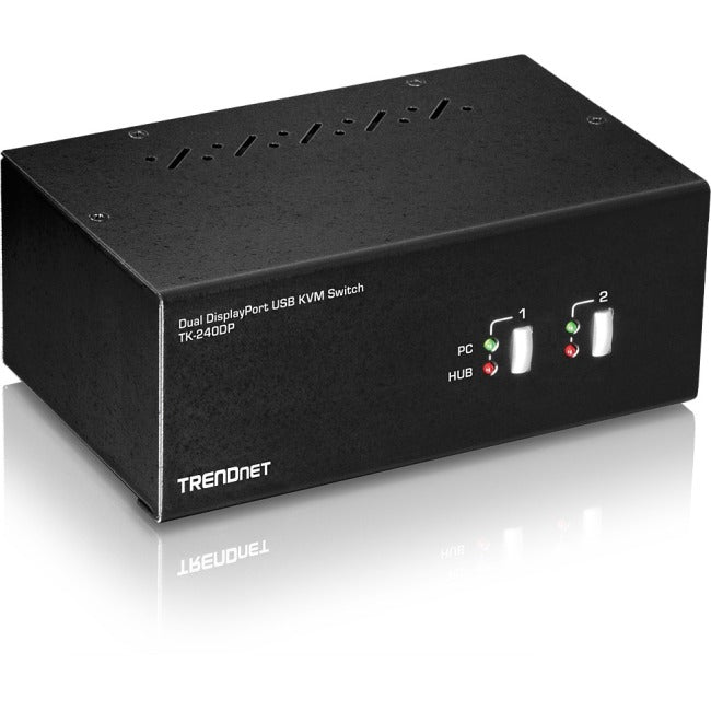 TRENDnet 2-Port Dual Monitor DisplayPort KVM Switch With Audio, 2-Port USB 2.0 Hub, 4K UHD Resolutions Up To 3840 x 2160, Connect Two DisplayPort Monitors, Dual Monitor KVM Switch, Black, TK-240DP