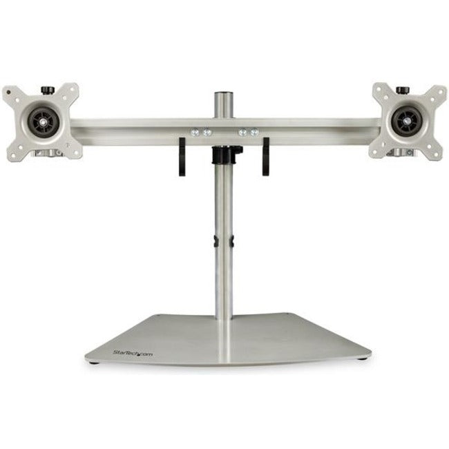 StarTech.com Dual Monitor Stand - Free Standing Desktop Pole Stand for 2x 24" VESA Mount Displays -Synchronized Height Adjustable - Silver