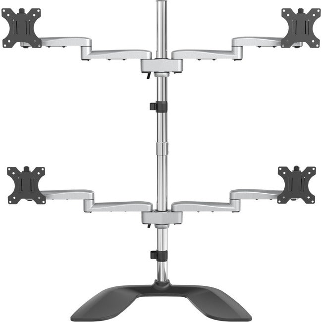 StarTech.com Quad Monitor Stand - Desktop VESA 4 Monitor Arm up to 32" Screens - Ergonomic Articulating Pole Mount - Adjustable - Silver