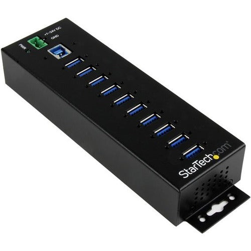 StarTech.com 10 Port USB Hub w- Power Adapter - Metal Industrial USB 3.0 Data Hub - Din Rail, Wall & Desk Mount USB 3.1 Gen 1 5Gbps Hub