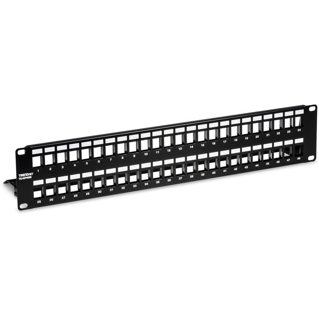 TRENDnet 48-Port Blank Keystone Shielded 2U HD Patch Panel, TC-KP48S, 2U 19" Metal Rackmount Housing, Network Management Panel, Recommended with TC-K06C6A Cat6A Keystone Jacks (sold separately)