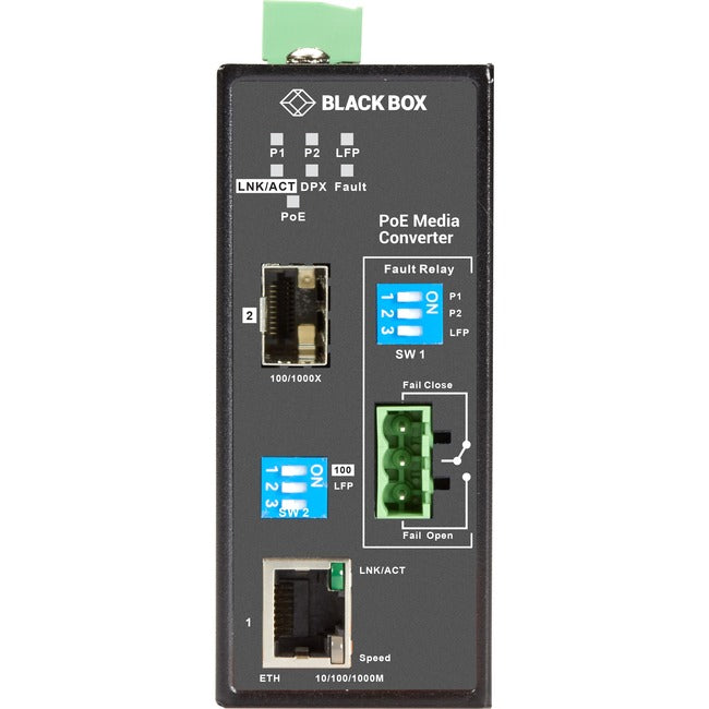 Black Box Gb ETH IND PoE MED CONV 10-100-1000Mbps COP 100-1000Mbps FBR SFP