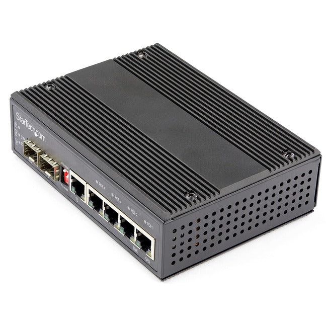 StarTech.com Industrial 6 Port Gigabit Ethernet Switch w-4 PoE RJ45 +2 SFP Slots 30W 802.3at PoE+ 12-48VDC 10-100-1000 Mbps -40C to 75C